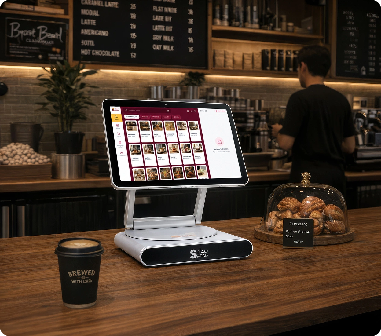 SADAD TAB tabletop stand in a cafe