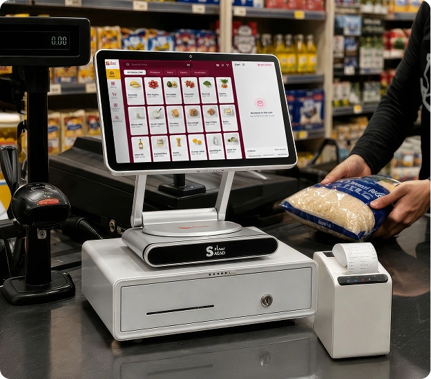 SADAD TAB on a retail checkout with printer and drawer